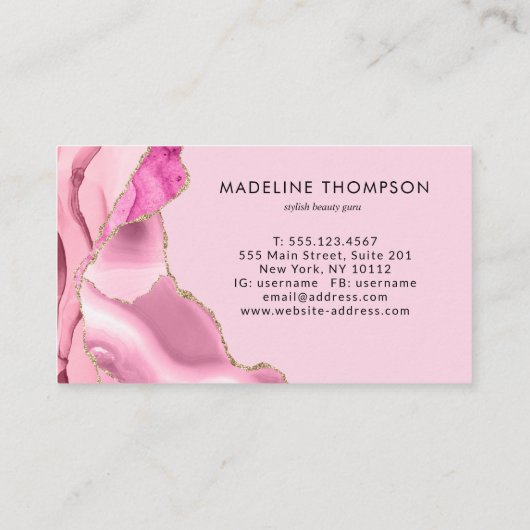 Moderne bruinkroze bruinkroze marmer agate Geode Visitekaartje (Achterkant)