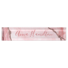Moderne bruinkroze roze geode naambordje