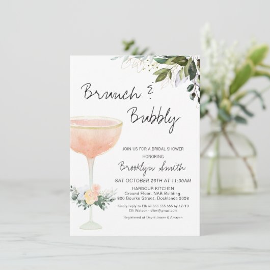 Moderne Brunch Champagne Bruids Douche Uitnodiging (Staand voorkant)