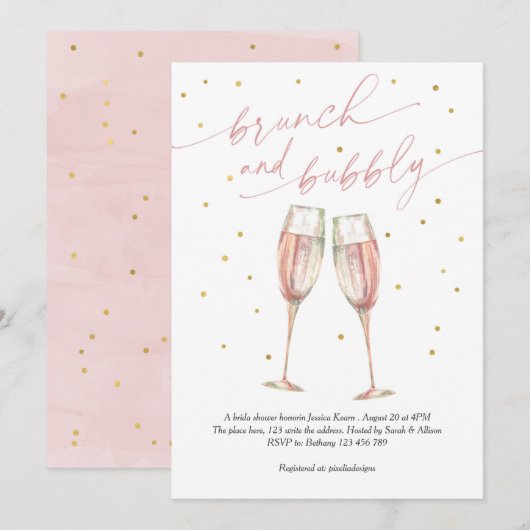 Moderne brunch en bubbly, champagne-vrijgezellenfe kaart (Voorkant / Achterkant)