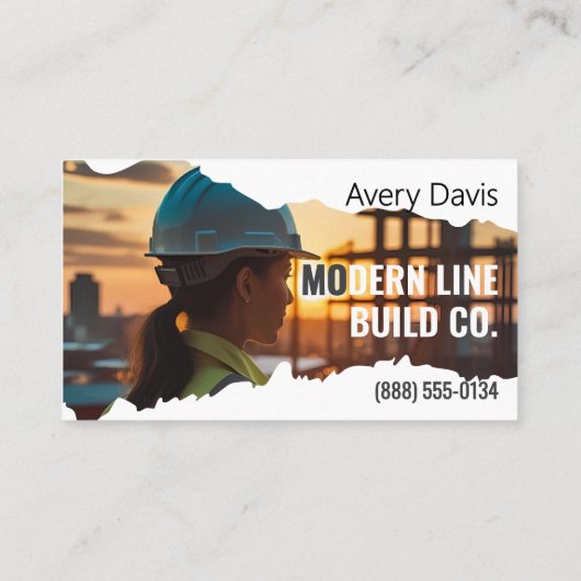 Moderne Brush-Edge Bouwfoto Visitekaartje (Achterkant)