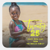 Moderne Brush Script 2025 Typografie Nieuwjaarsfot Vierkante Sticker (Voorkant)