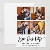 Moderne Brush Script 4 Foto Save Our Date Kaart (Voorkant / Achterkant)