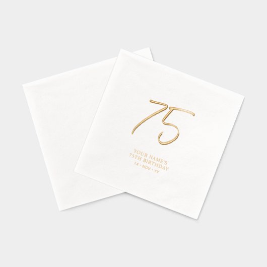 Moderne Brush Script 75e Verjaardagsfeestje Folie Servetten (Achterkant)