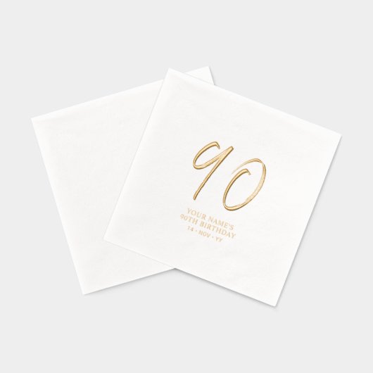 Moderne Brush Script 90ste Verjaardagsfeest Folie Servetten (Achterkant)