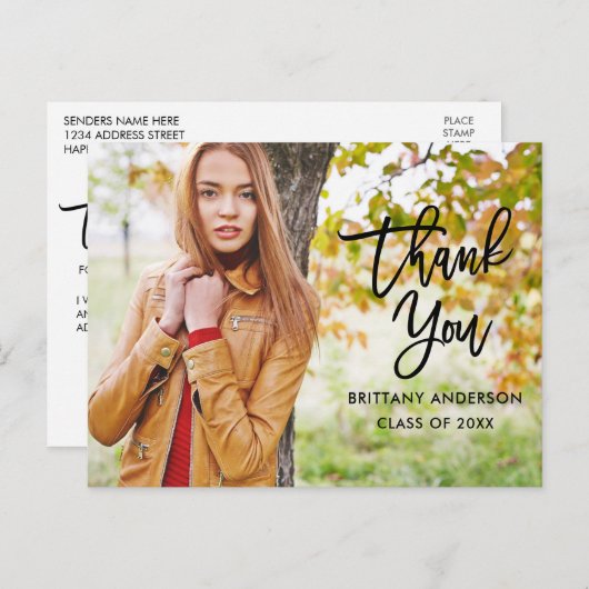 Moderne Brush Script Afstudeer Bedankt B Briefkaart (Voorkant / Achterkant)