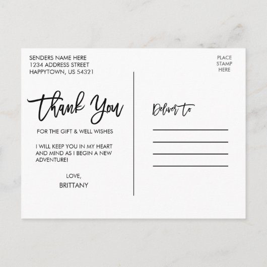 Moderne Brush Script Afstudeer Bedankt B Briefkaart (Achterkant)