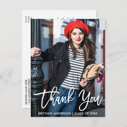 Moderne Brush Script Afstudeer Dank Je W Briefkaart (Voorkant / Achterkant)