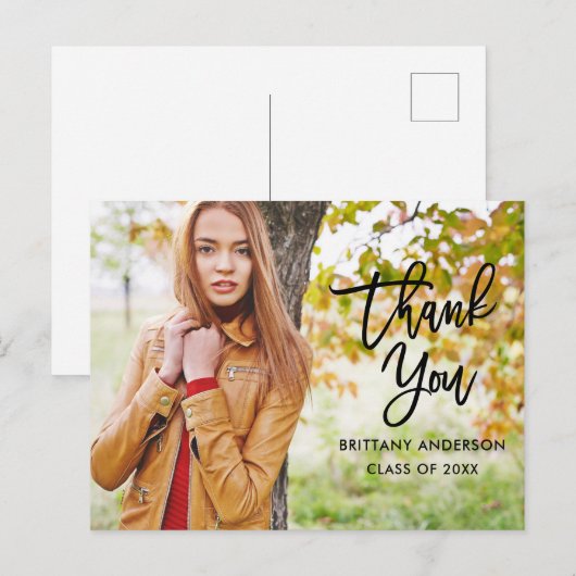 Moderne Brush Script Afstudeer Dank Je Wel Zwart Briefkaart (Voorkant / Achterkant)