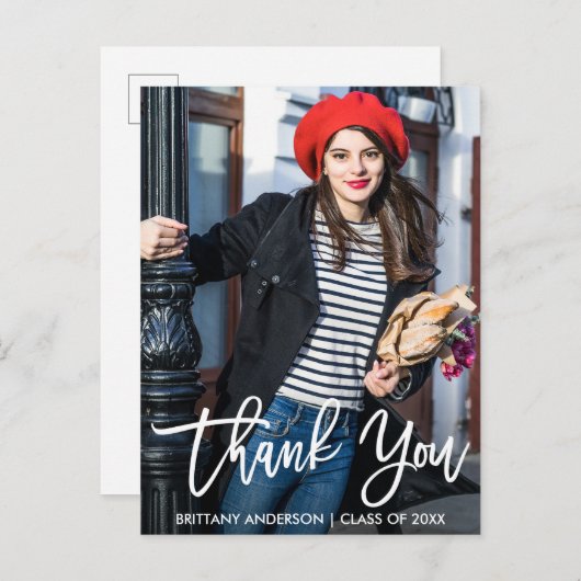 Moderne Brush Script Afstudeer Dank Je Wht Briefkaart (Voorkant / Achterkant)
