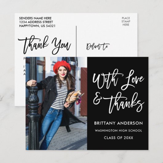 Moderne Brush Script Afstudeer Liefde Dank Briefkaart (Voorkant / Achterkant)