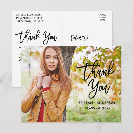 Moderne Brush Script Afstuderen Bedankt B Briefkaart (Voorkant / Achterkant)