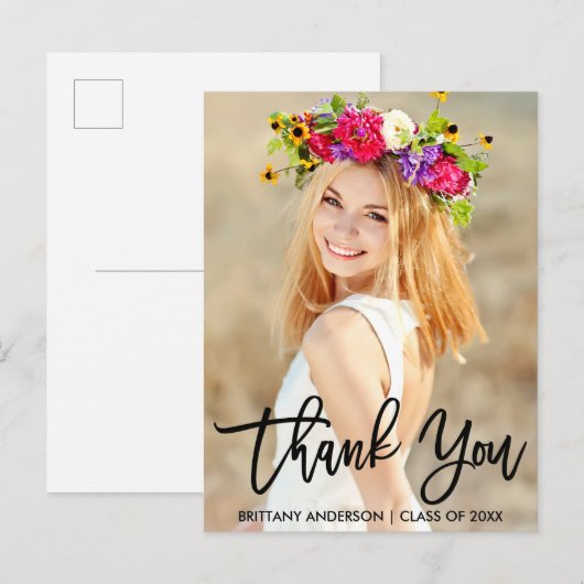 Moderne Brush Script  Dank U Afstudeer Briefkaart (Voorkant / Achterkant)