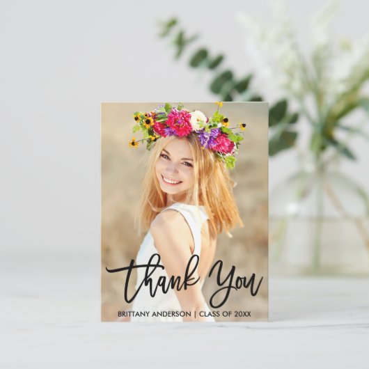 Moderne Brush Script  Dank U Afstudeer Briefkaart (Staand voorkant)