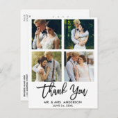 Moderne Brush Script Huwelijk 4 Foto Dank Je Briefkaart (Voorkant / Achterkant)
