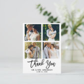 Moderne Brush Script Huwelijk 4 Foto Dank Je Briefkaart (Staand voorkant)