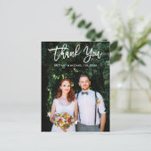Moderne Brush Script Huwelijk Bruid Bruidegom Foto Briefkaart (Staand voorkant)