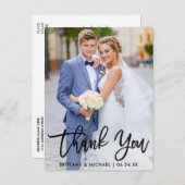 Moderne Brush Script Huwelijk Koppel Foto Bedankt Briefkaart (Voorkant / Achterkant)