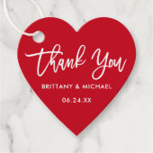 Moderne Brush Script Huwelijk Rode Hart Bedankt Bedankjes Labels (Voorkant)