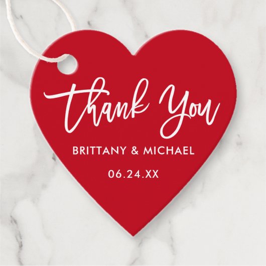 Moderne Brush Script Huwelijk Rode Hart Bedankt Bedankjes Labels (Voorkant)