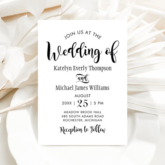 Moderne Brush Script Huwelijk Zwart en Wit Kaart