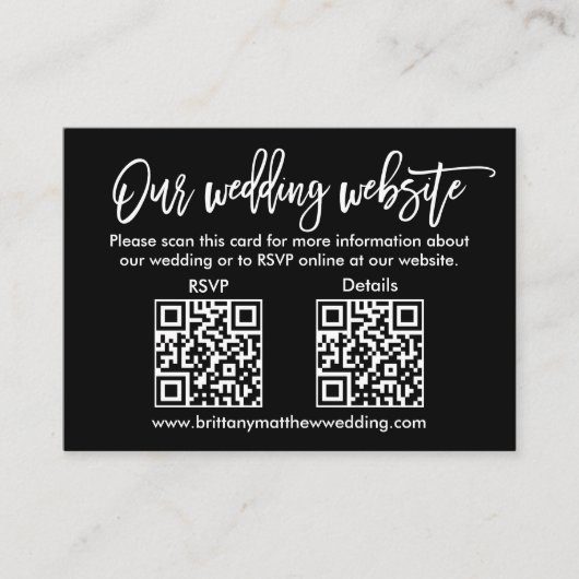 Moderne Brush Script Huwelijks-qr RSVP-details Zwa Informatiekaartje (Voorkant)