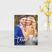 Moderne Brush Script Huwelijksfoto Dankbetuiging Kaart (Gele Bloem)