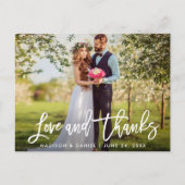 Moderne Brush Script Huwelijksfoto Liefde Dank Briefkaart (Voorkant)