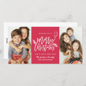Moderne Brush Script Kerstvakantie 2-foto Rood Feestdagenkaart (Voorkant / Achterkant)