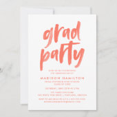 Moderne Brush Script Koraal Afstudeerfeest Kaart (Voorkant)