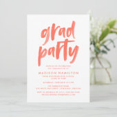 Moderne Brush Script Koraal Afstudeerfeest Kaart (Staand voorkant)