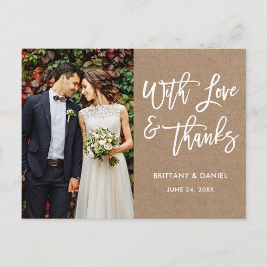 Moderne Brush Script Liefde en Dank Trouw Kraft Briefkaart (Voorkant)