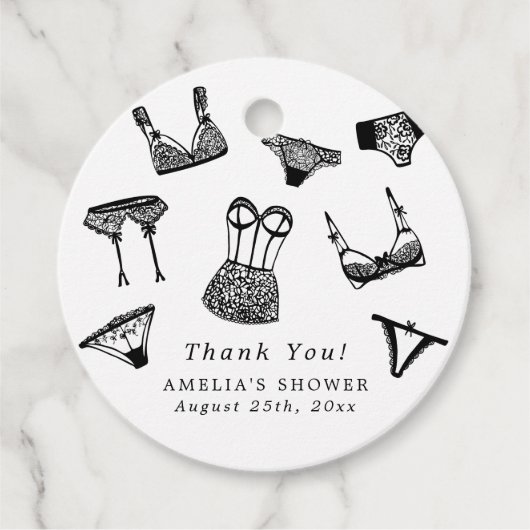 Moderne Brush Script lingerie bruids douche Bedankjes Labels (Voorkant)