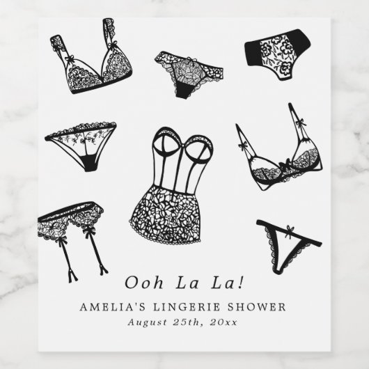 Moderne Brush Script lingerie bruids douche Wijn Etiket (Enkel label)