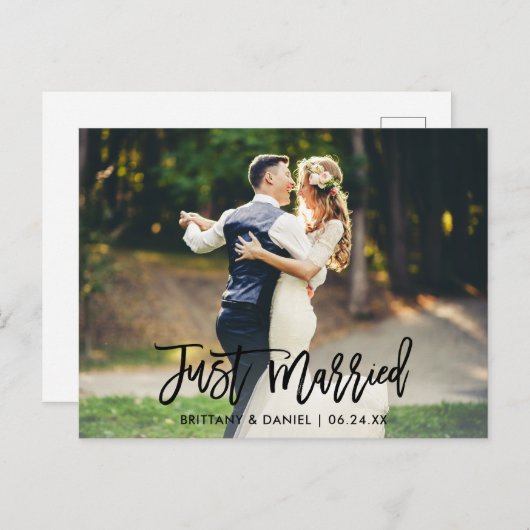 Moderne Brush Script Net Getrouwd Foto Briefkaart (Voorkant / Achterkant)