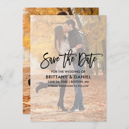 Moderne Brush Script-overlay Save The Date-kaart Save The Date (Voorkant / Achterkant)