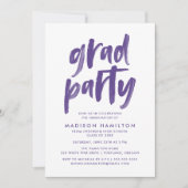 Moderne Brush Script Paarse Afstudeerfeest Kaart (Voorkant)