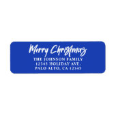 Moderne Brush Script Prettig Kerstfeest Blauw Etiket (Voorkant)