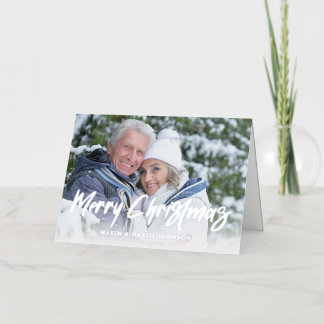Moderne Brush Script Prettig Kerstmis Foto Folie Feestdagenkaart