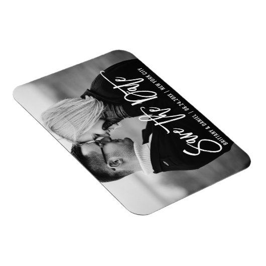 Moderne Brush Script Trendy Save The Date-foto Magneet (Rechterzijde)