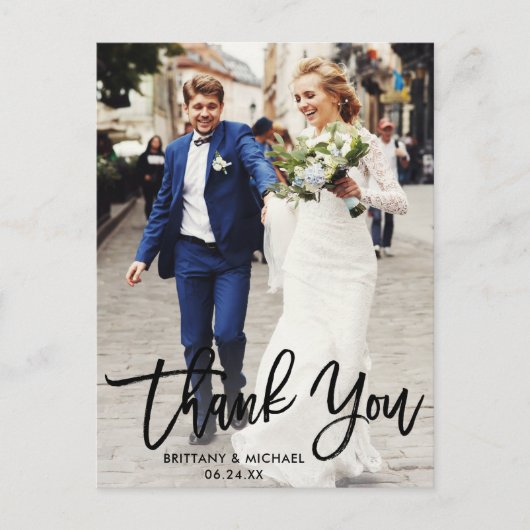 Moderne Brush Script | Trouwfoto Bedankt Briefkaart (Voorkant)