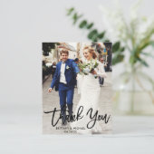 Moderne Brush Script | Trouwfoto Bedankt Briefkaart (Staand voorkant)