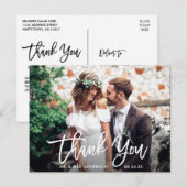Moderne Brush Script Trouwfoto Bedankt Wit Briefkaart (Voorkant / Achterkant)