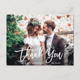 Moderne Brush Script Trouwfoto Dank Je Wht Briefkaart