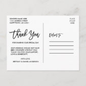 Moderne Brush Script Trouwfoto Dank Je Wht Briefkaart (Achterkant)