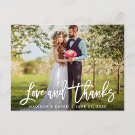 Moderne Brush Script Trouwfoto Liefde Dank Briefkaart