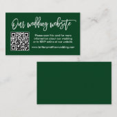 Moderne Brush Script Trouwwebsite QR Groen Informatiekaartje (Voorkant / Achterkant)