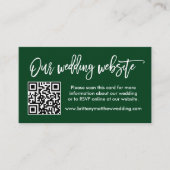 Moderne Brush Script Trouwwebsite QR Groen Informatiekaartje (Voorkant)