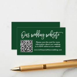 Moderne Brush Script Trouwwebsite QR Groen Informatiekaartje