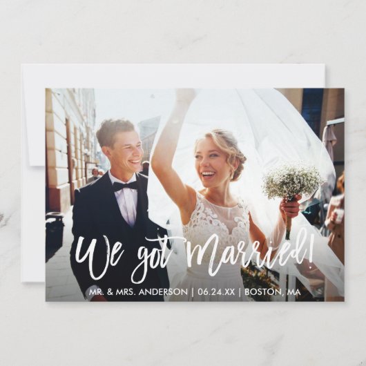 Moderne Brush Script We Got Married Trouw Aankondiging (Voorkant)